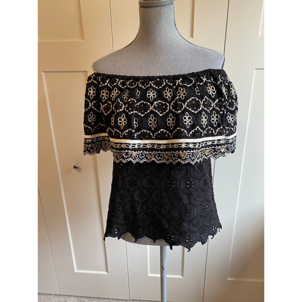 Anthropologie Hemant & Nandita Top Blouse Small Embroidered Sequins Goth sku56